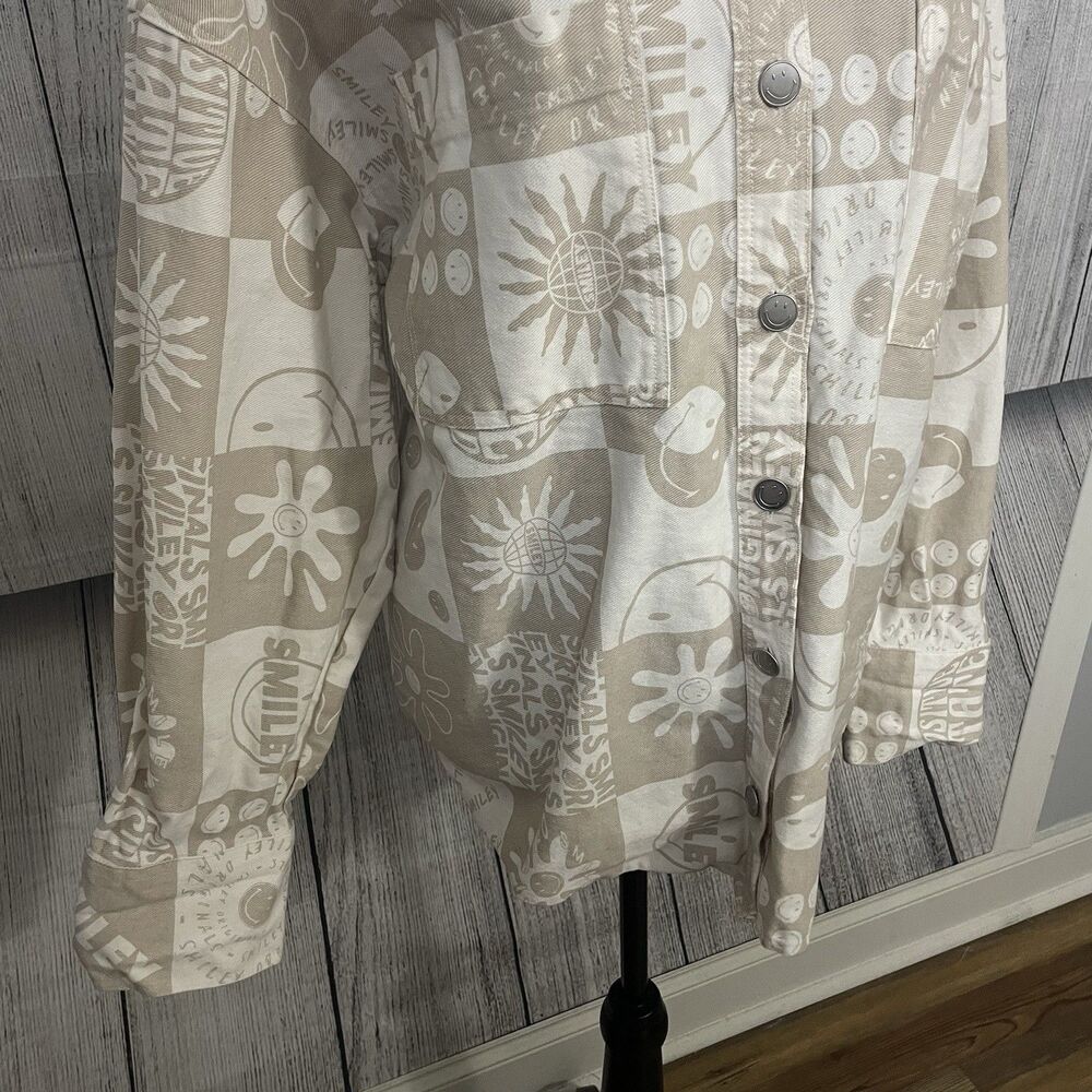 Smiley x H&M Women's Medium Beige Button-Up Oversized Shacket Shirt 90s Retro - Picture 3 of 7